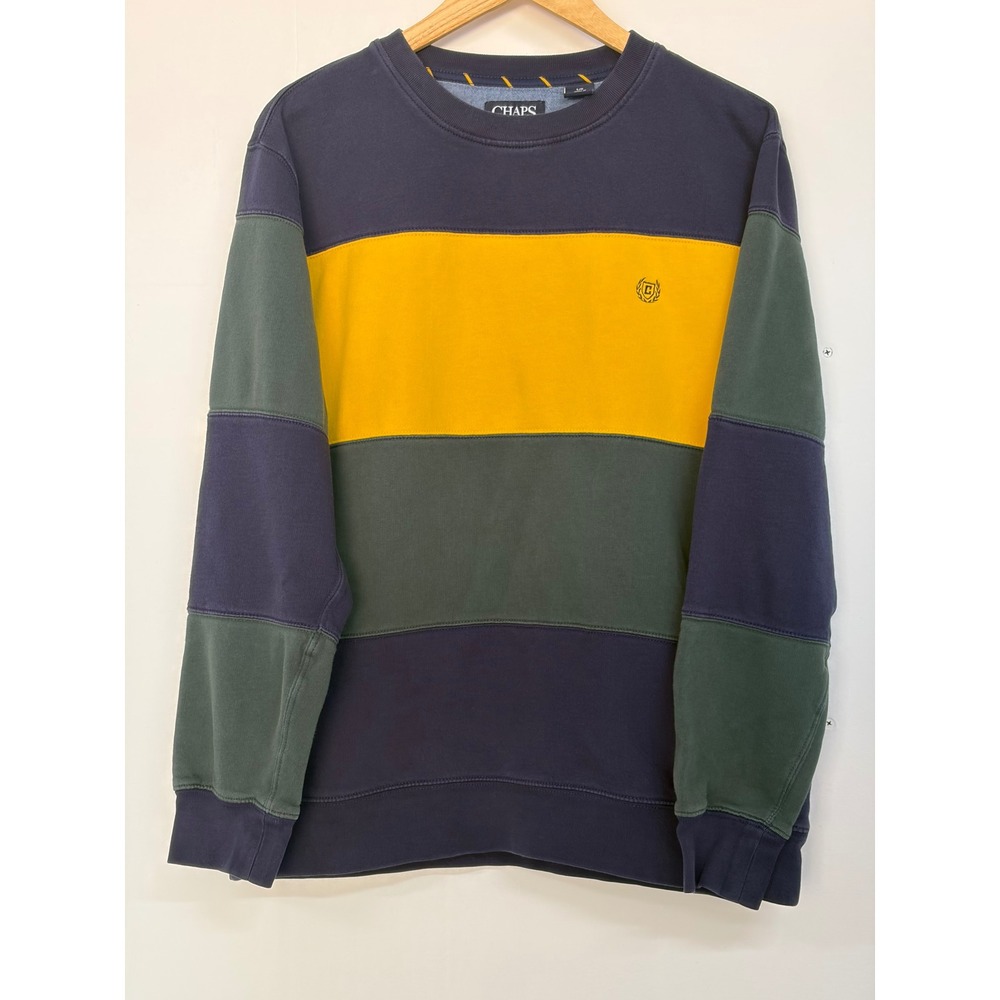 Chaps Men's L Colorblock Crewneck Sweatshirt Navy Green Gold Embroidered Logo